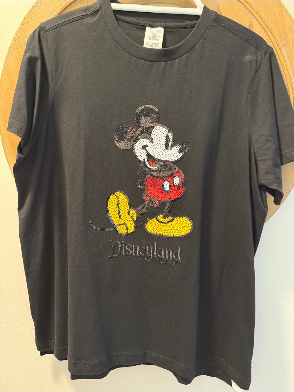 Disney Black Adult Sequin Mickey Mouse Tee with Red and Yellow Accents - Picture 6 of 7